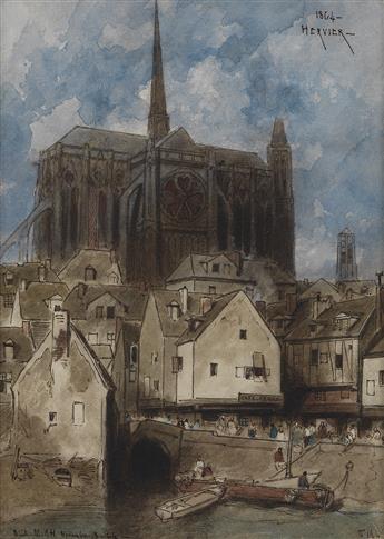 LOUIS-ADOLPHE HERVIER (Paris 1818-1879 Paris) Notre Dame and the Île de la Cité, Paris.